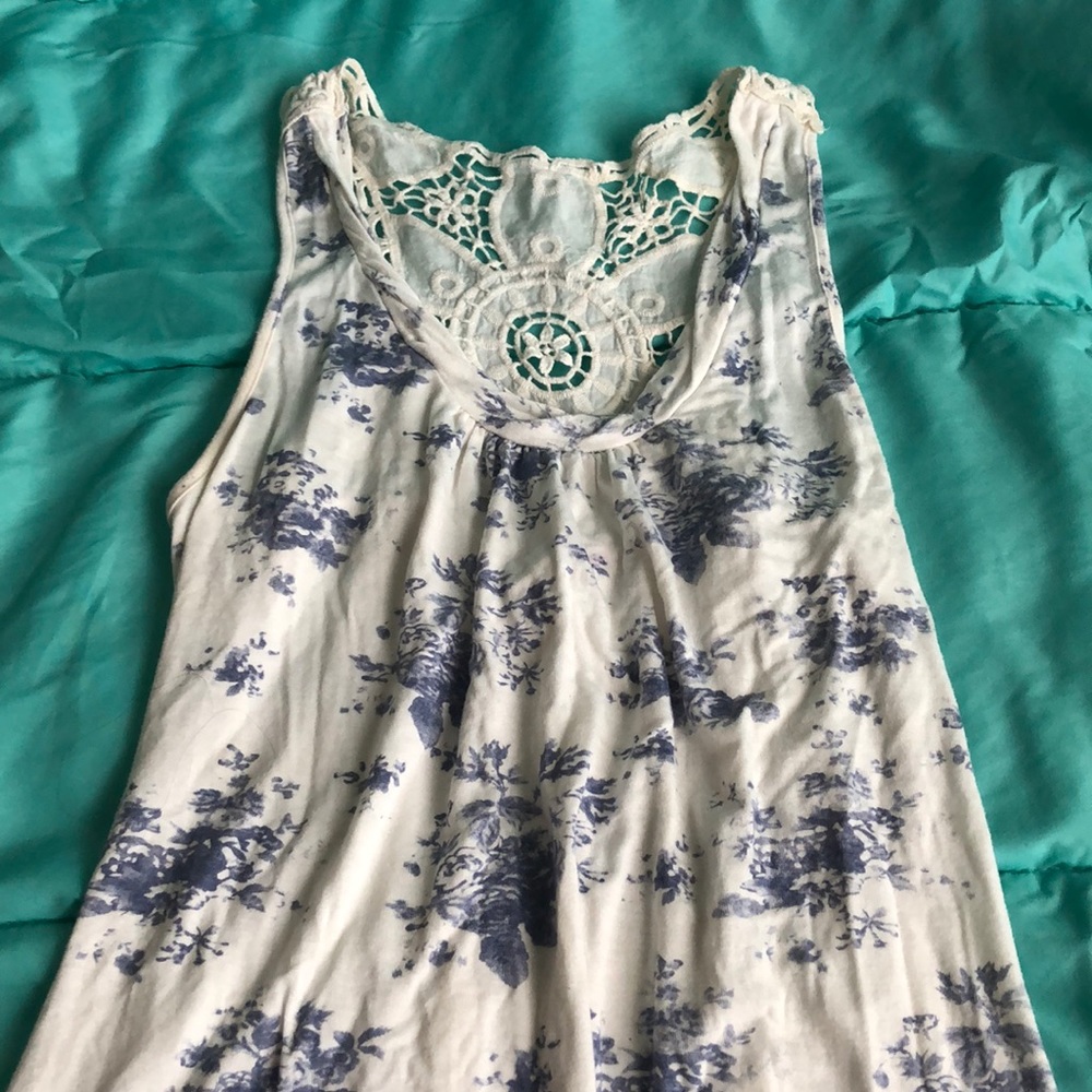 White and Blue Floral Tank Top
